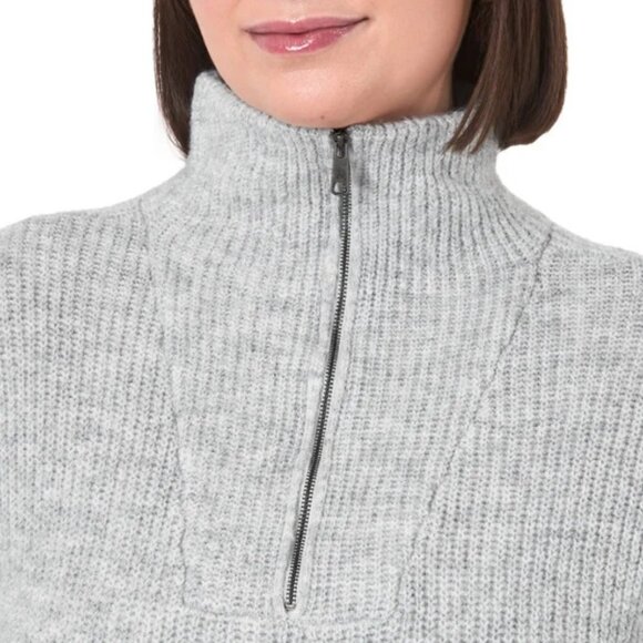 Modern Ambition Women's Merino Wool Blend Quarter Zip Sweater Gray, Size Large - Picture 14 of 16